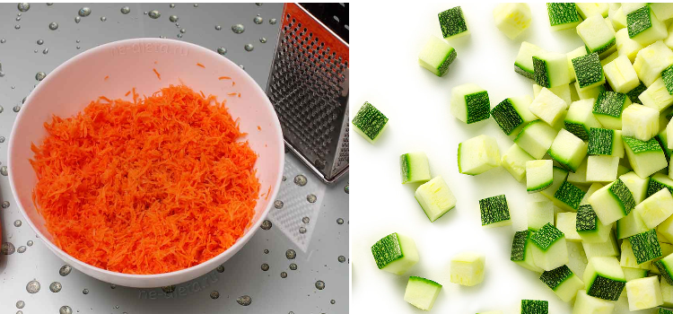 цуккини порезать на маленькие кубики, морковь натереть на мелкой терке